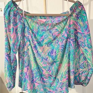 Lilly Pulitzer Pink and Green Leaf Print Blouse
